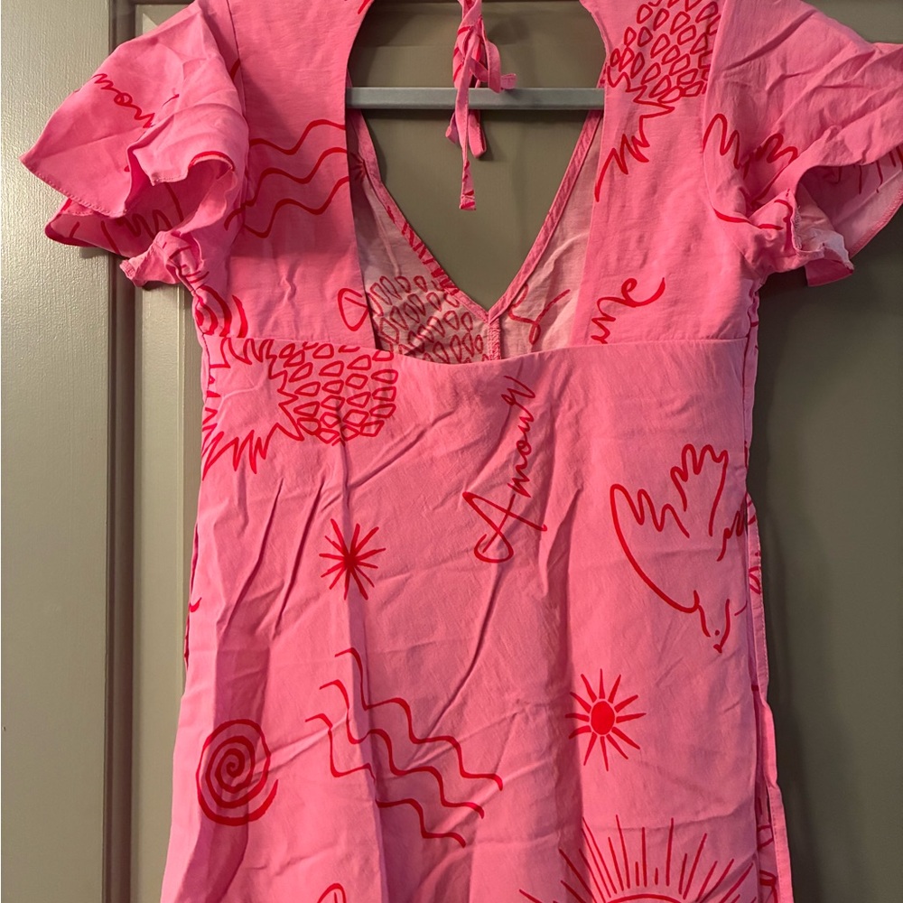 Pink Patterned Women's Summer Dress - Picture 3 of 5